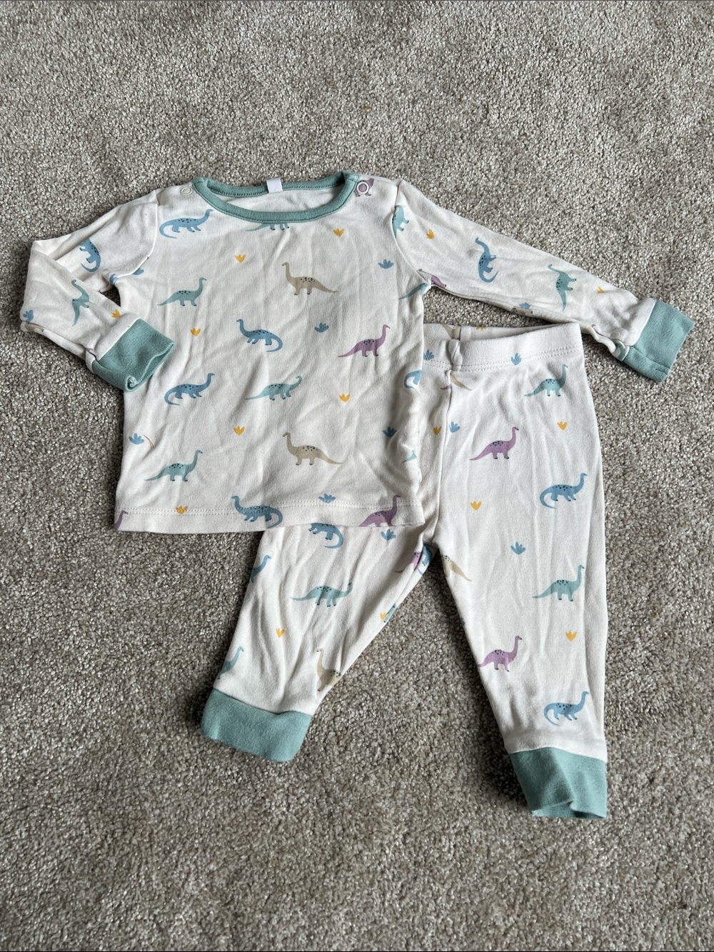 Baby Two-Piece Dino Print Pajama Set in Sage Trim